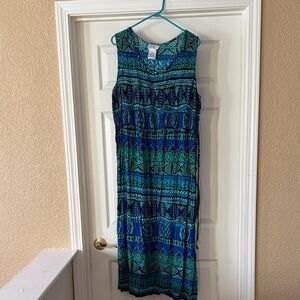 Blue and Green Patterned Sleeveless Dress